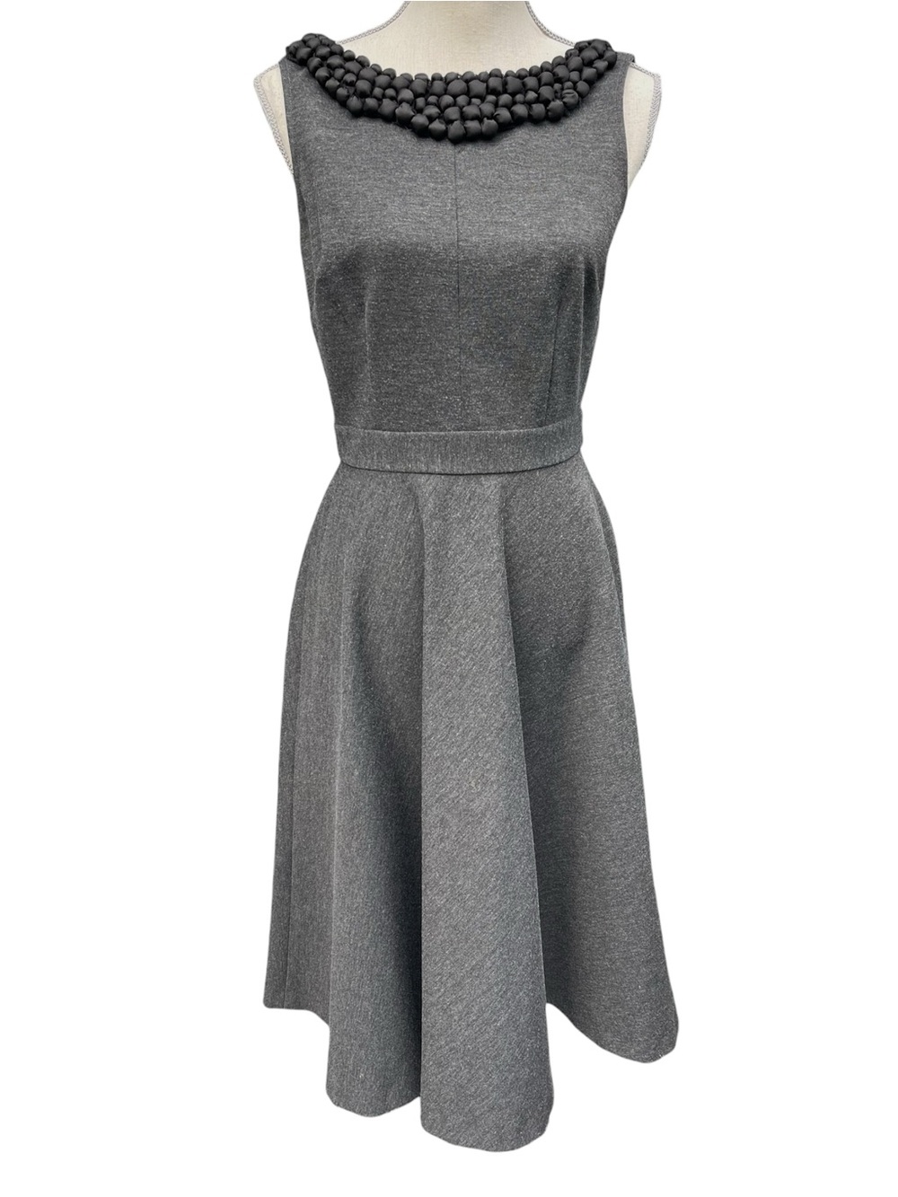 Taylor Grey Fabric Beading Neckline Sleeveless A-Line Midi Dress (6)